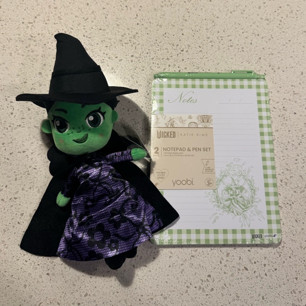 Wicked Elphaba Green Witch Plush 10 Inch + Yoobi Notepad Pen Set | Wicked Musica